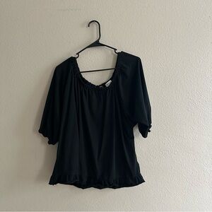 Elegantees Ruffle Hem Black Blouse
